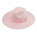 Chapeau fedora rose a large bord avec ruban noeud elegant, feutre laine vintage femme. - M (56-58cm) / Rose
