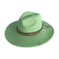 Green suede wide brim fedora hat with woven band for women men fashion vintage cowboy cap - M (56-58cm) / Fluorescent Green