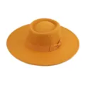 Sombrero fedora de lana naranja con lazo elegante, diseño de ala plana estilo vintage. - M (56-58cm) / Amarillo