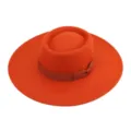 Sombrero fieltro ala ancha naranja estilo británico sombrero fedora plano retro mujeres hombres moda. - M (56-58cm) / Naranja