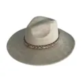 Vintage grey suede wide brim fedora hat for women men classic jazz cap with tribal band. - M (56-58cm) / Gray