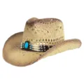 Détail de chapeau de paille western bohème, avec bande de perles turquoise et bord dégradé rétro. - M (56-58cm) / Perles Bohèmes