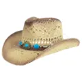 Bohemian beaded straw hat vintage woven western cowboy hat for summer beach sun protection - M (56-58cm) / Vintage Blue Beaded