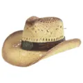 Woven straw western cowboy hat with leather band and metal eagle buckle for summer beach sun. - M (56-58cm) / Eagle Band