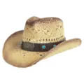 Vintage straw cowboy hat for men and women, wide brim sun hat with turquoise leather band. - M (56-58cm) / Eagle Turquoise Band