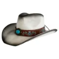 Vue rapprochée du chapeau de cowboy occidental avec pierre turquoise et broderie florale. - M (56-58cm) / Blanc