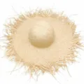 Woven raffia wide brim sun hat with frayed edges, ideal for summer beach vacation style. - M (56-58cm) / Plain Dome Straw Hat / 18cm Brim