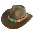 Chapeau de cowboy occidental en feutre de laine rétro pour homme et femme avec bande turquoise. - M (56-58cm) / Vert Militaire