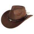 Chapeau de cowboy occidental en daim marron vintage avec décor de crâne de taureau. - M (56-58cm) / 02 Bande Tête de Taureau- Chapeau Daim Brun