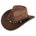 Detail view of brown suede western cowboy hat with turquoise and metal studs for stylish look. - M (56-58cm) / 11 Turquoise Rivet Band- Brown Suede Hat
