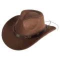 Brown western cowboy hat in soft faux suede with leather band and metal bull charm. - M (56-58cm) / 16 Bull Head Band- Brown Suede Hat