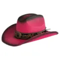 Vue détaillée de la bande brodée exquise et de la boucle en métal sur le chapeau d'été. - M (56-58cm) / Dégradé Rose Rouge