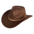 Brown suede western cowboy hat detail, vintage jazz cap with leather strap and metal buckle. - M (56-58cm) / 18 Heart Leather Band- Brown Suede Hat