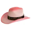 Chapeau de paille cowboy western rose dégradé avec bande brodée et boucle métal pour vacances. - M (56-58cm) / Rose Dégradé