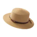 Ethnic style flat-top straw hat for summer beach vacation and outdoor daily sun protection. - M (56-58cm) / Metal Leaf Style Khaki
