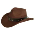 Brown suede western cowboy hat with leather band, metal rivets and bull head emblem for men. - M (56-58cm) / 36 Bull Head Rivet Band- Brown Suede Hat