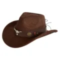 Vintage brown western cowboy hat with suede texture and metal bull skull decor for adults. - M (56-58cm) / 38 Bull Head Leather Band- Deep Brown Hat