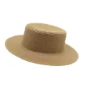 Classic straw boater hat for summer beach vacation, stylish flat top sun hat for women and men. - M (56-58cm) / Plain Style Khaki