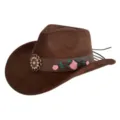Vintage brown suede western cowboy hat with floral embroidery and metallic medallion detail. - M (56-58cm) / 41 Embroidered Bead Flower Band- Brown Suede Hat