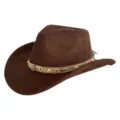 Brown Suede Cowboy Hat Western Fedora Vintage Bull Head Hat with Beaded Metal Band - M (56-58cm) / 42 Vintage Decor Band- Brown Suede Hat