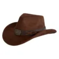 Vintage brown suede cowboy hat for men and women, wide brim jazz hat with eagle metal badge. - M (56-58cm) / 45 Eagle Badge Band- Brown Suede Hat