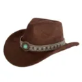 Western Cowboy Hat Brown Suede Fedora Tibetan Style Hat with Turquoise Band Variant Item - M (56-58cm) / 46 Vintage Ethnic Band- Deep Brown Hat