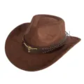 Brown suede western cowboy hat with metal bull skull ornament and studded leather band. - M (56-58cm) / 48 Bull Head Band- Brown Suede Hat