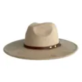 Καπέλο fedora με φαρδύ γείσο, δερμάτινο λουράκι και μεταλλικά τσουύκια για retro στυλ. - M (56-58cm) / Ελαφρύ χακί