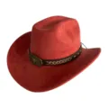 Chapeau de cowboy occidental en daim rouge avec boucle métal crâne de taureau. - M (56-58cm) / Rouge Brique