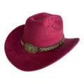 Chapeau de cowboy occidental rose rose avec boucle en métal tête de taureau daim - M (56-58cm) / Bordeaux