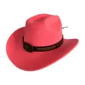 Chapeau de cowboy occidental rose en feutre suédé avec bande en cuir et tête de taureau - M (56-58cm) / Rose rosé