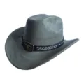 Chapeau de cowboy western gris avec boucle tête de taureau feutre suédine hommes femmes - M (56-58cm) / Vert Militaire
