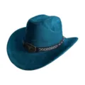 Chapeau de cowboy occidental en suédine vert sarcelle foncé avec boucle tête de taureau - M (56-58cm) / Vert malachite