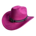 Chapeau de cowboy occidental en suédine rose avec boucle de taureau rétro festival. - M (56-58cm) / Fuchsia