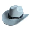 Chapeau de cowboy occidental en suédine grise avec boucle tête de taureau pour fête voyage. - M (56-58cm) / Bleu clair
