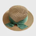 Woven straw hat for women with green ribbon bow, hollow top beach sun hat for summer holiday. - M (56-58cm) / Matcha Green Bowknot Straw Hat