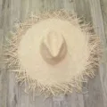 Raffia straw sun hat with frayed edge wide brim for women beach summer vacation stylish. - Plain Fedora Straw Hat