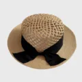 Detailed view of the hollow-out straw hat crown, showing fine raffia weave and black bow ribbon. - M (56-58cm) / Black Bowknot Straw Hat