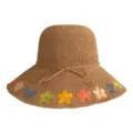 Handgefertigter Strohhut mit bunten bestickten Blumen, perfekter Sonnenschutz für Sommer. - M (56-58cm) / Blumen Kaki Hut