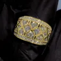 Anillo geométrico ancho de circonita para mujer, alianza de boda brillante dorada de lujo - Talla 6 / Dorado