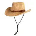Gevlochten strooien cowboyhoed voor zomervakantie op het strand en dagelijks gebruik. - Vintage Kralen Raffia Hoed