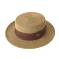 Dames platte bovenste strohoed met bruin lint, elegante zomer strand zonbeschermingshoed. - M (56-58cm) / Metalen Label Koffie Geplooide Lint + Khaki Platte Top Strohoed