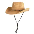 Geweven strooien cowboyhoed met kralenband en verstelbare kinriem voor zomerse stranddagen. - Bohemian Kralen Raffia Hoed