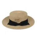 Franse elegante strohoed met platte rand en zwarte strik voor zomerse strandvakanties. - M (56-58cm) / Zwarte Strik + Khaki Platte Top Strohoed