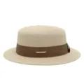 Franse elegante strohoed voor vrouwen, platte zonnehoed met bruine lint voor zomerstrand. - M (56-58cm) / Koffie Lint + Beige Platte Top Strohoed