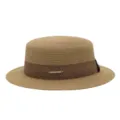 Dames Platte Strohoed Zomer Strand Zonbescherming Franse Boater Hoed met Bruine Lint - M (56-58cm) / Koffie Lint + Khaki Platte Top Strohoed