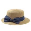 Franse elegante platte strohoed voor vrouwen met blauwe strik zonbescherming strandhoed. - M (56-58cm) / Grote Blauwe Strik + Khaki Platte Top Strohoed