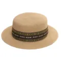 Franse elegante platte strohoed voor vrouwen, zomer zonbescherming vakantie strandhoed mooi - M (56-58cm) / Koffie Etnische Lint + Khaki Platte Top Strohoed