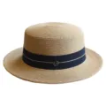 Franse elegante platte strohoed vrouwen zomer zonbescherming strand vakantie hoed - M (56-58cm) / Zwarte Lijn Lint + Khaki Platte Top Strohoed