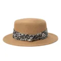 Franse stijl platte strohoed met elegante zwart-witte bloemenlint strik voor zomerstrand. - M (56-58cm) / Zwarte Bloemen Lint + Khaki Platte Top Strohoed